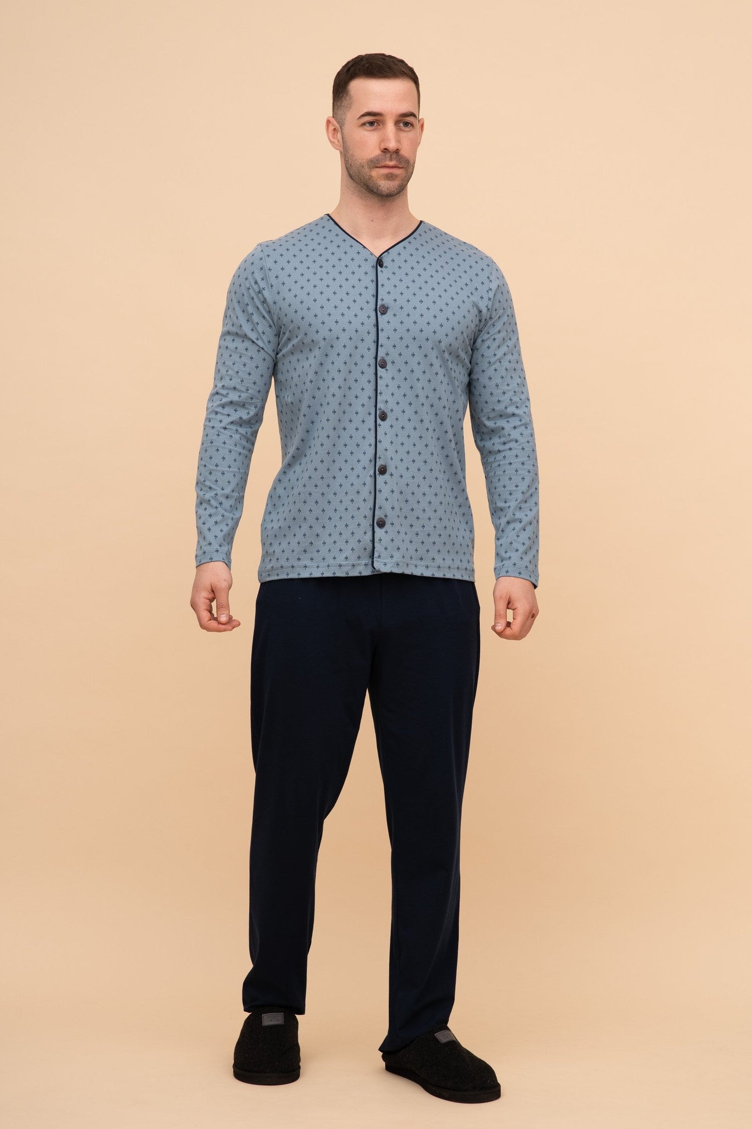 Мъжка пижама с разкопчаване (Светло синя)