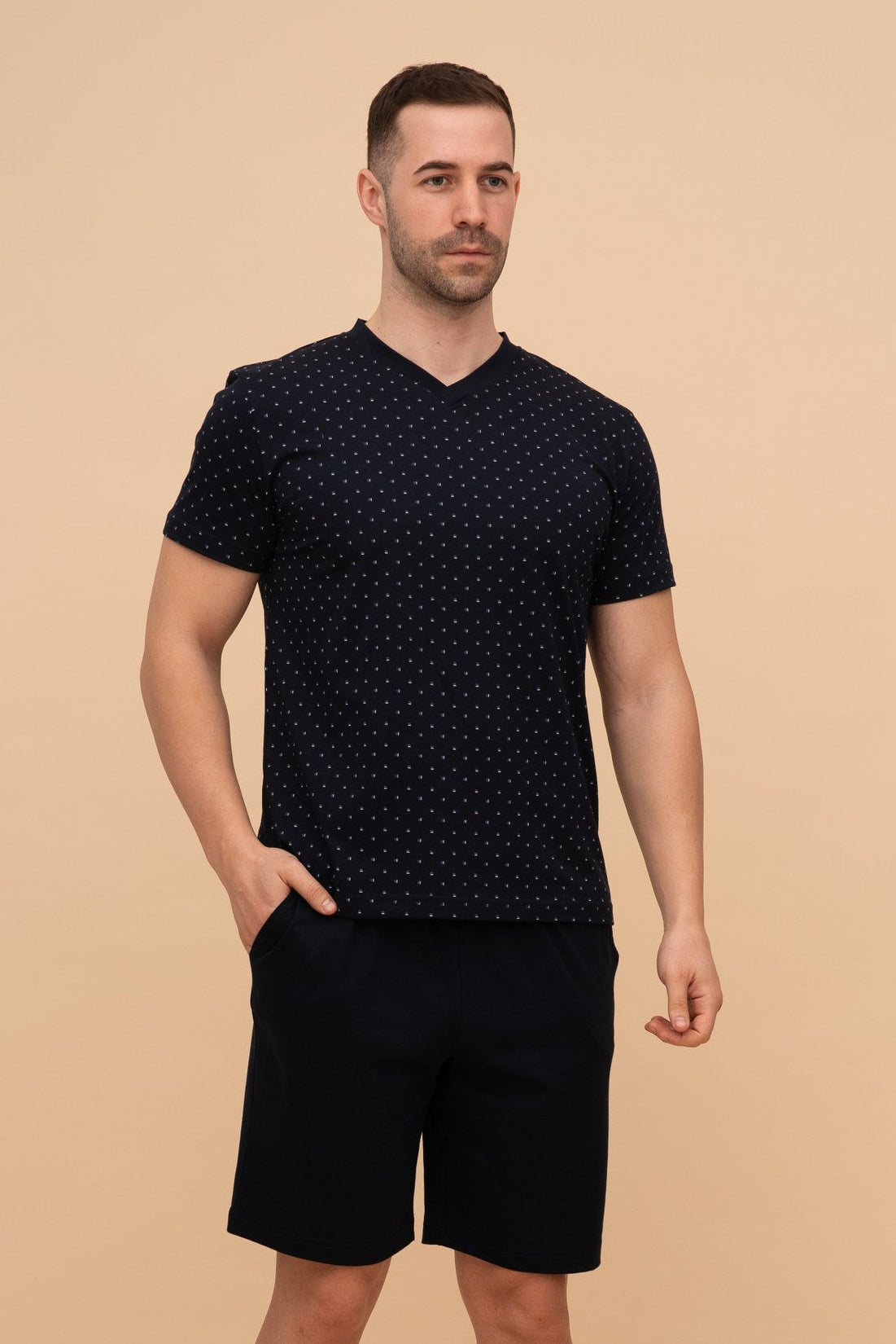 Мъжка пижама с къс ръкав (Тъмно синя)