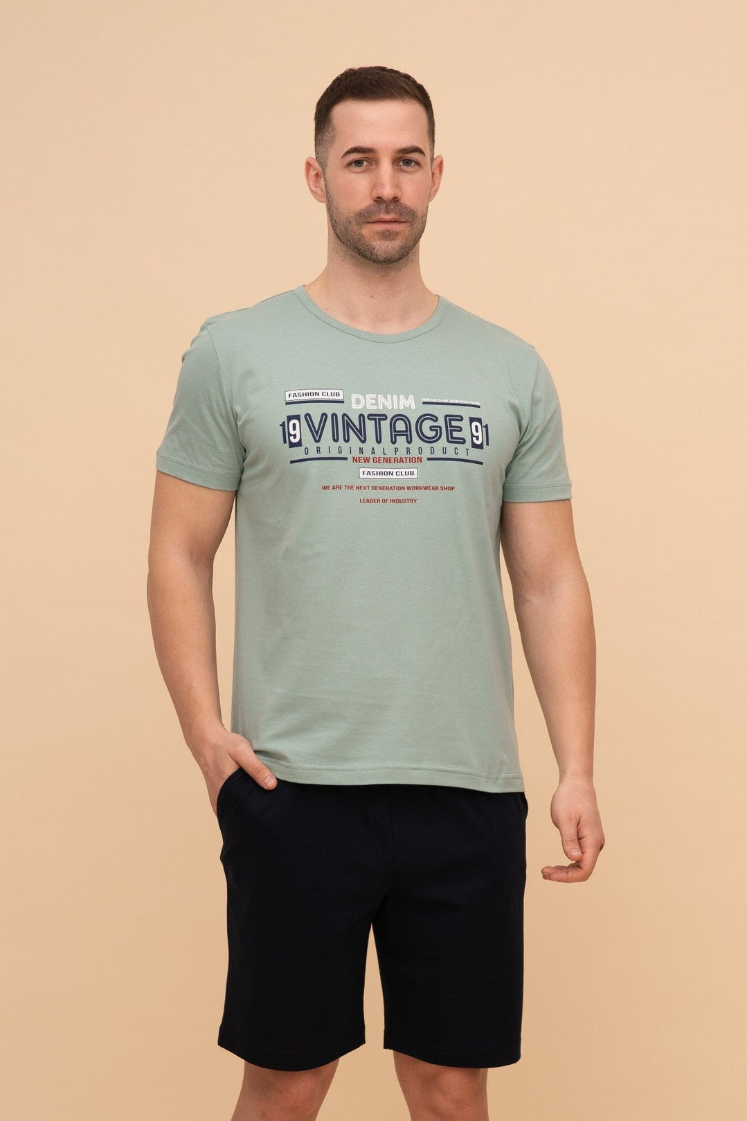 Мъжка пижама с къс ръкав "Vintage" (Светло зелена)