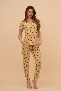 Пижама от памук с къс ръкав "Red Dots"