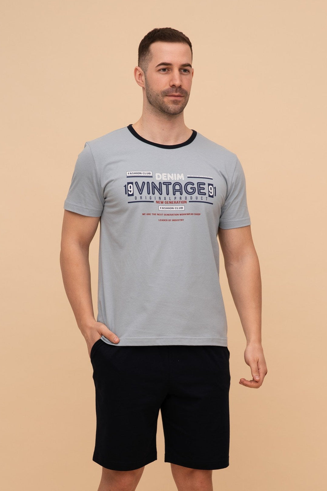 Мъжка пижама с къс ръкав "Vintage" (Светло синя)