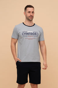 Мъжка пижама с къс ръкав "Vintage" (Светло синя)