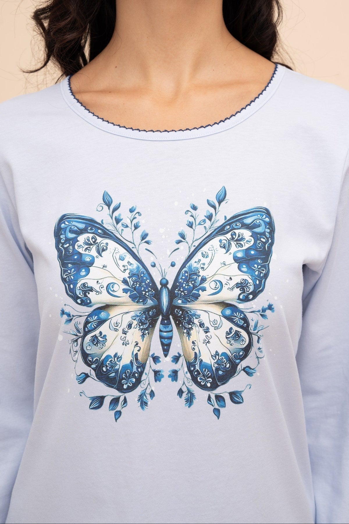 Пижама от памук с дълъг ръкав "Blue Butterfly" (Синя)