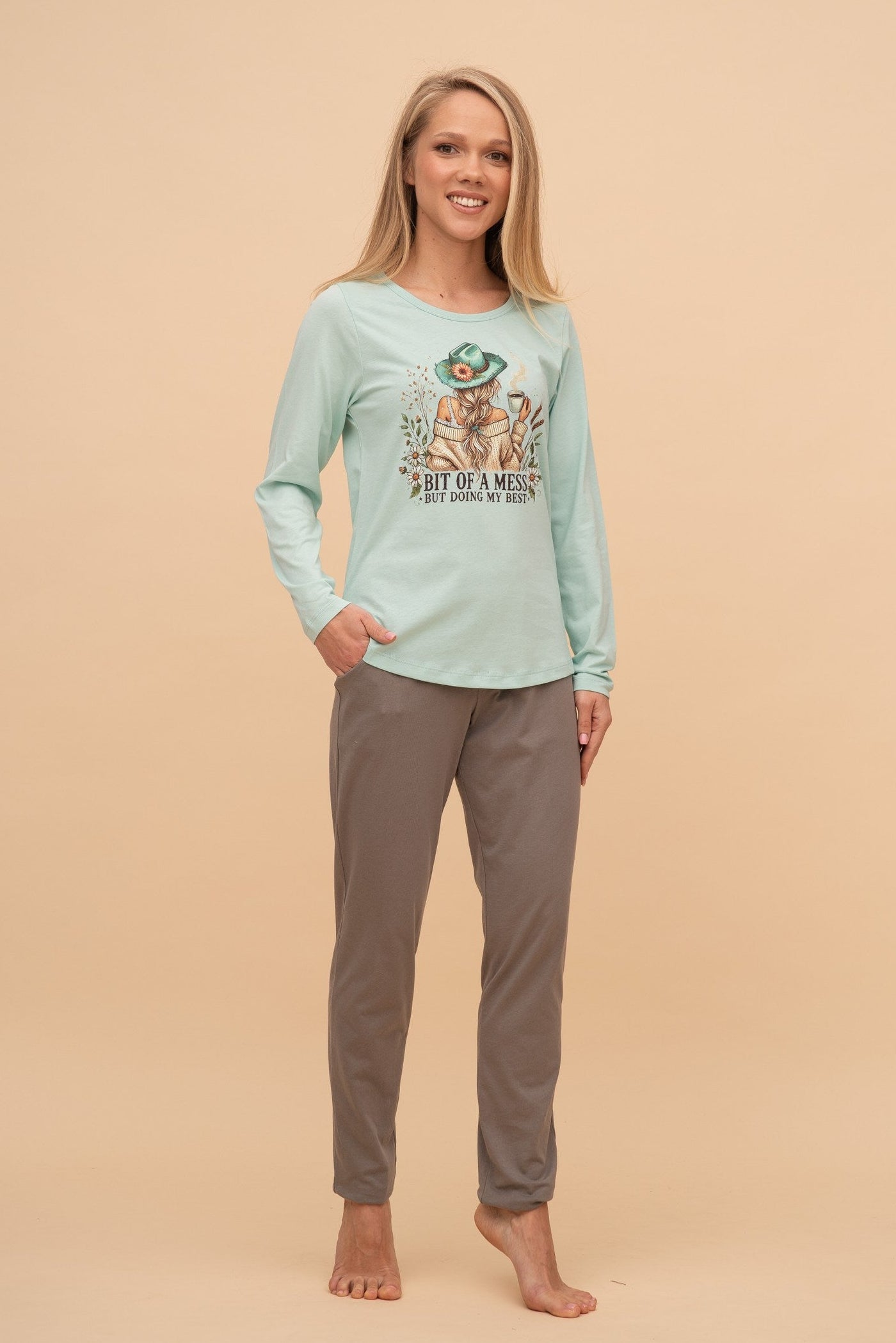 Пижама от памук с дълъг ръкав "Doing My Best"