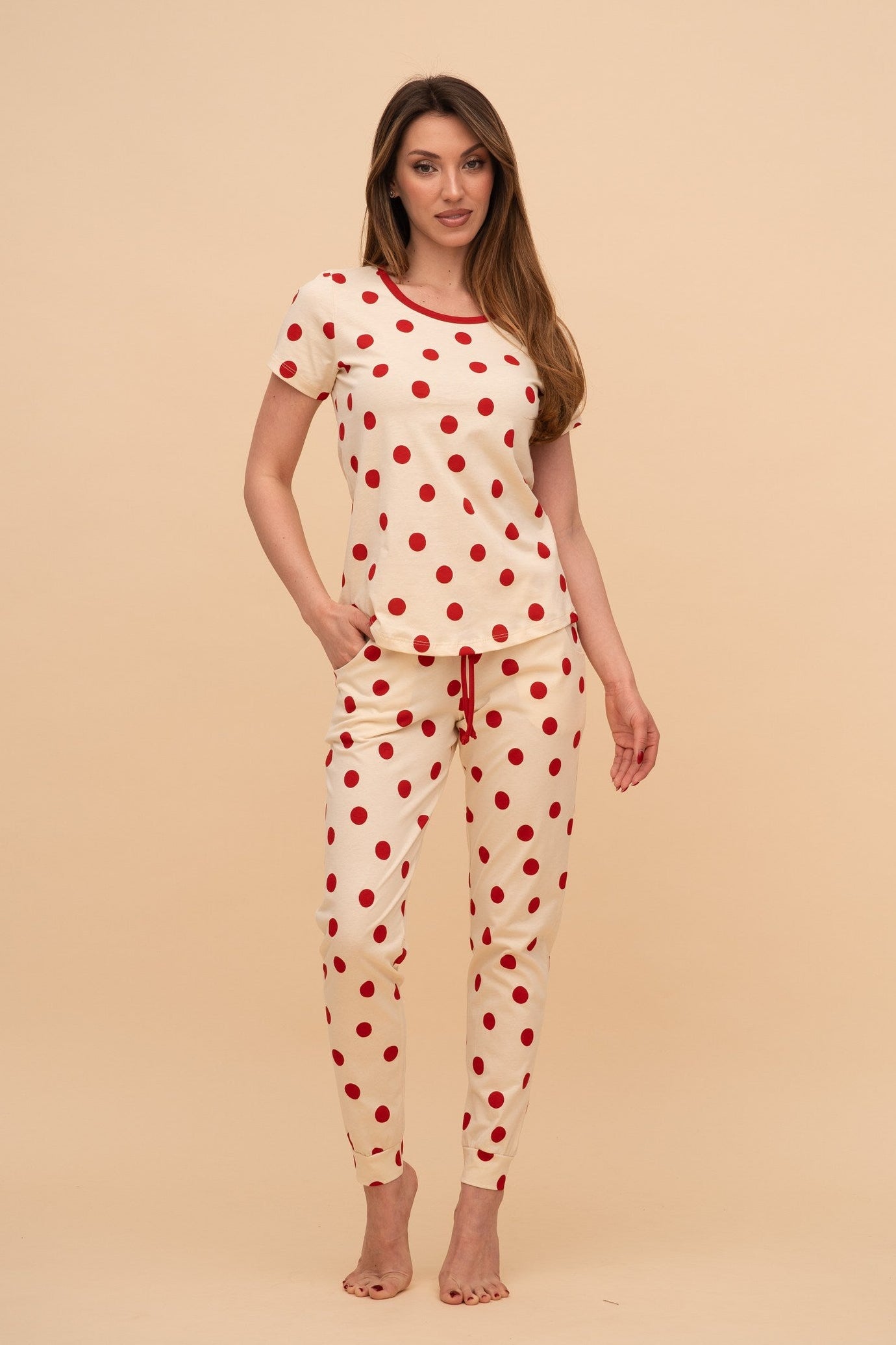 Пижама от памук с къс ръкав "Red Dots"