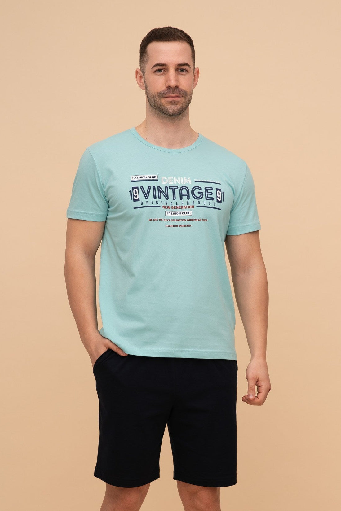 Мъжка пижама с къс ръкав "Vintage" (Ментово зелено)