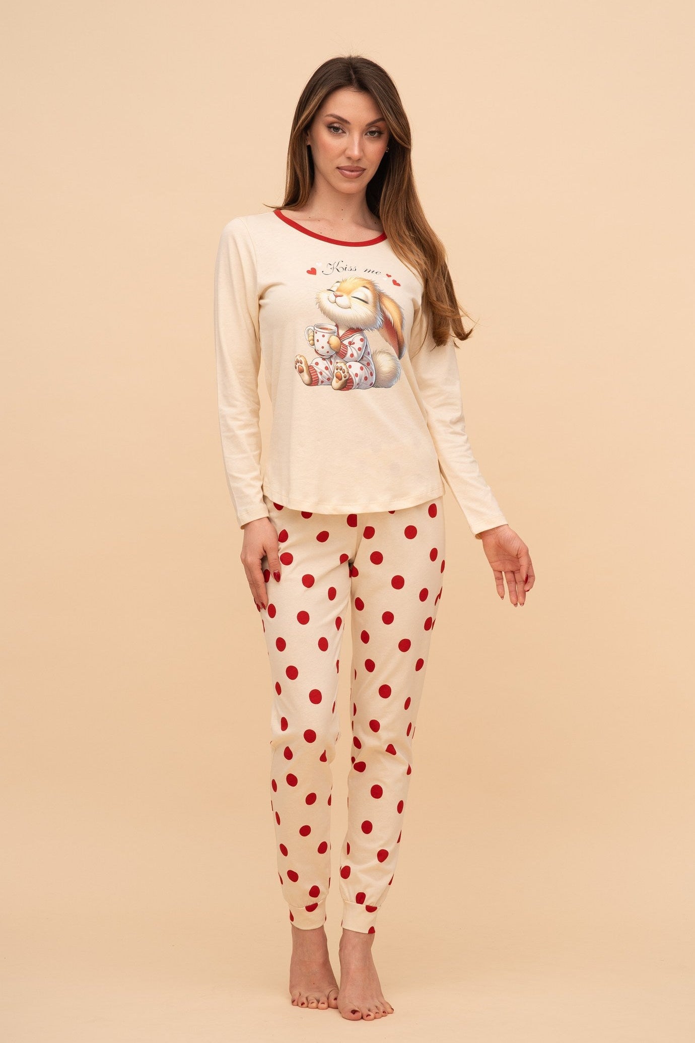 Пижама от памук с дълъг ръкав "Kiss me"