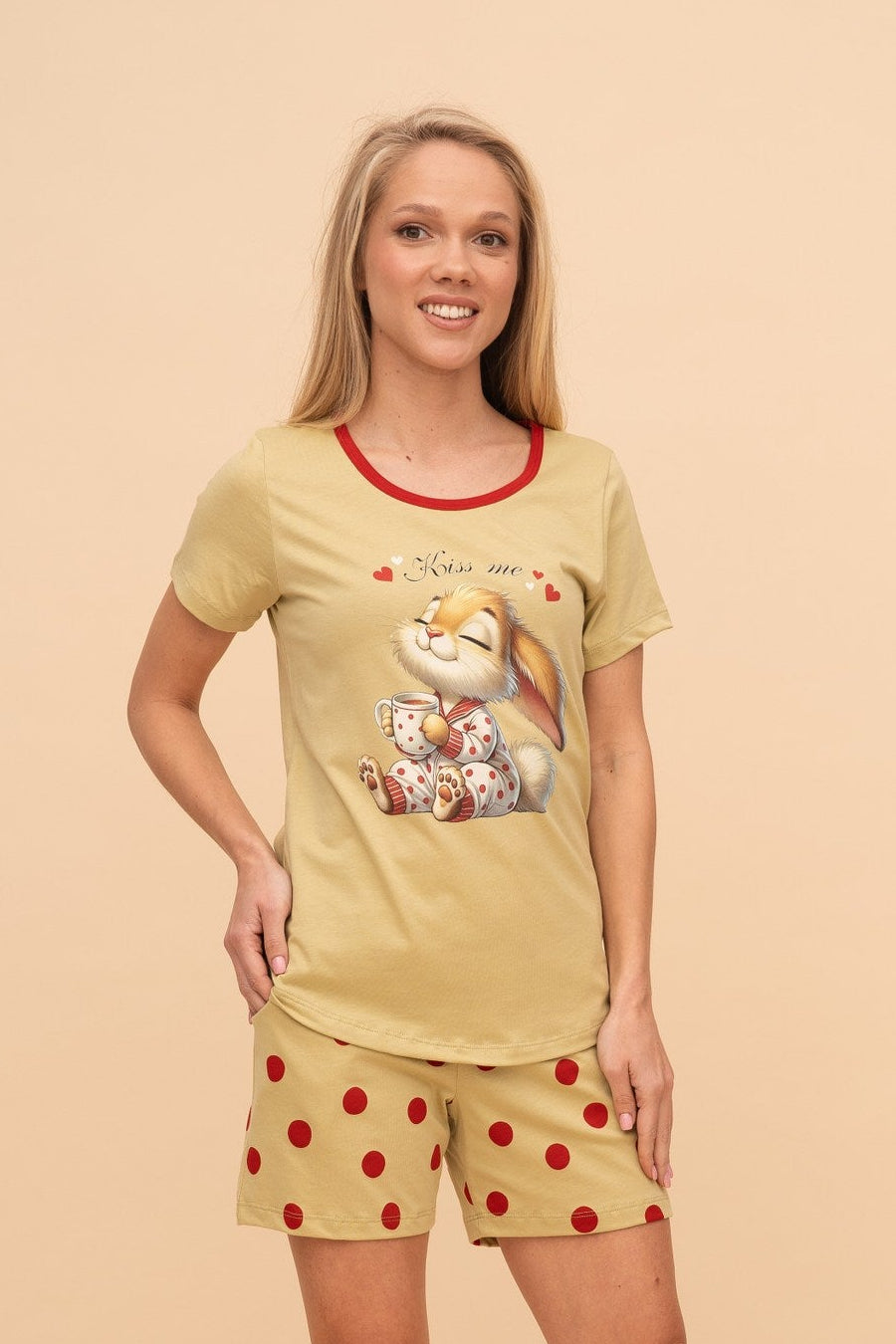Пижама от памук с къс ръкав "Kiss me"