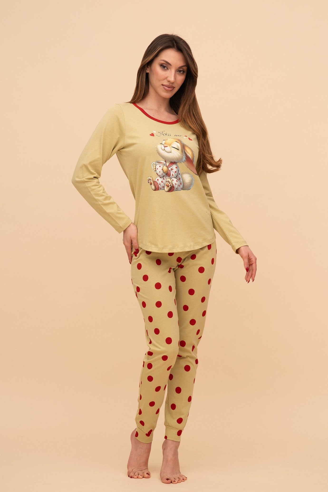 Пижама от памук с дълъг ръкав "Kiss me"