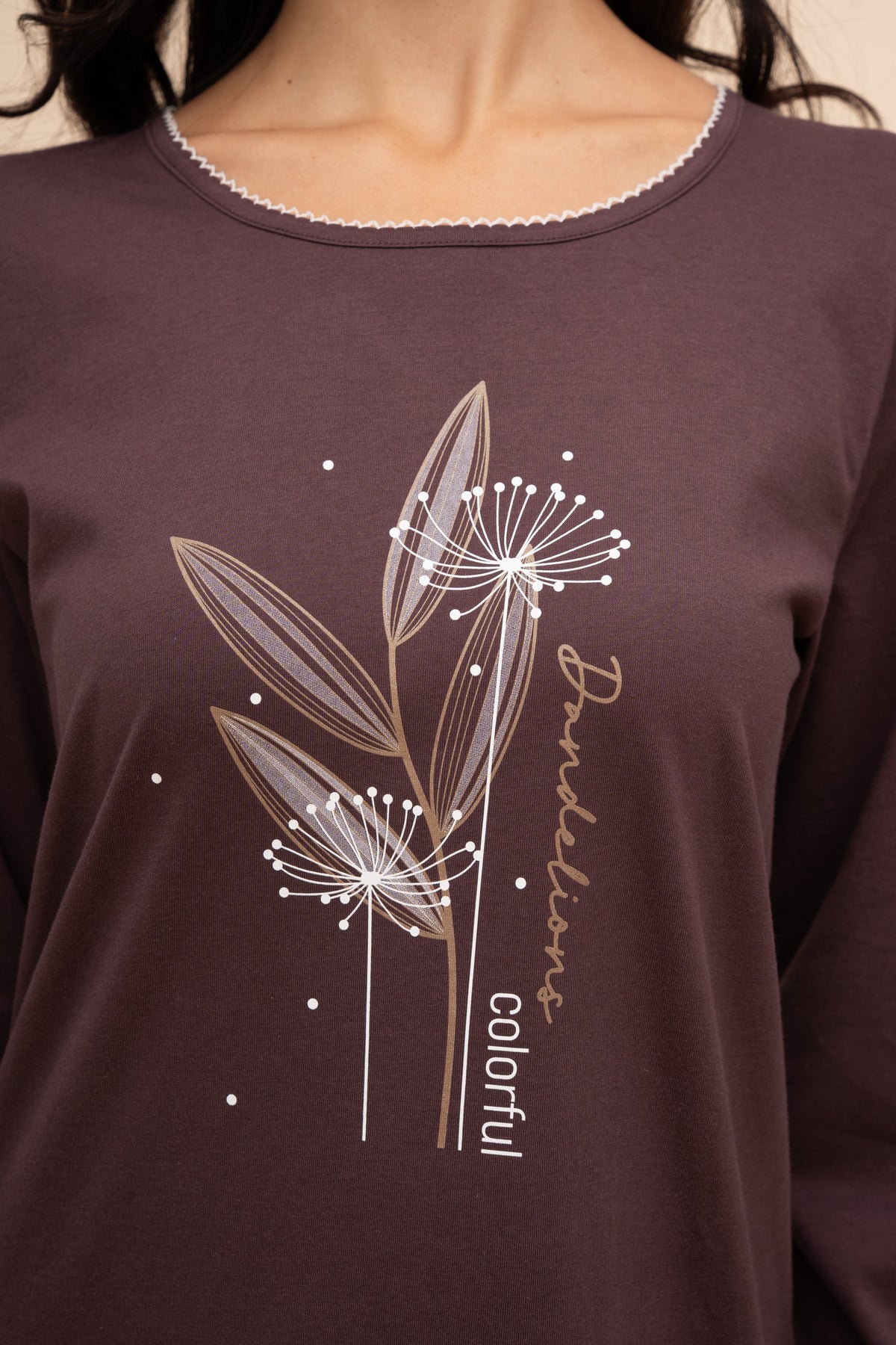 Пижама от памук с дълъг ръкав "Dandelions" (Бордо)