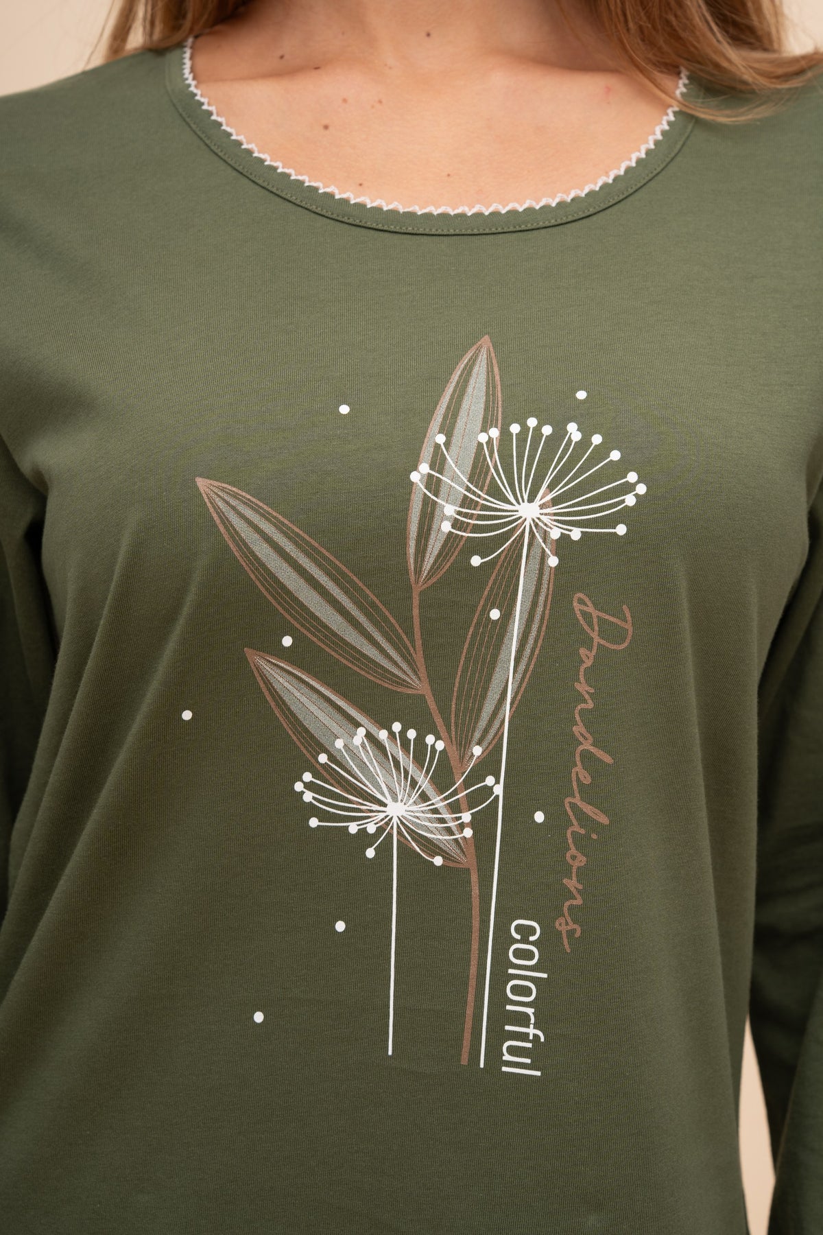 Пижама от памук с дълъг ръкав "Dandelions" (Зелена)