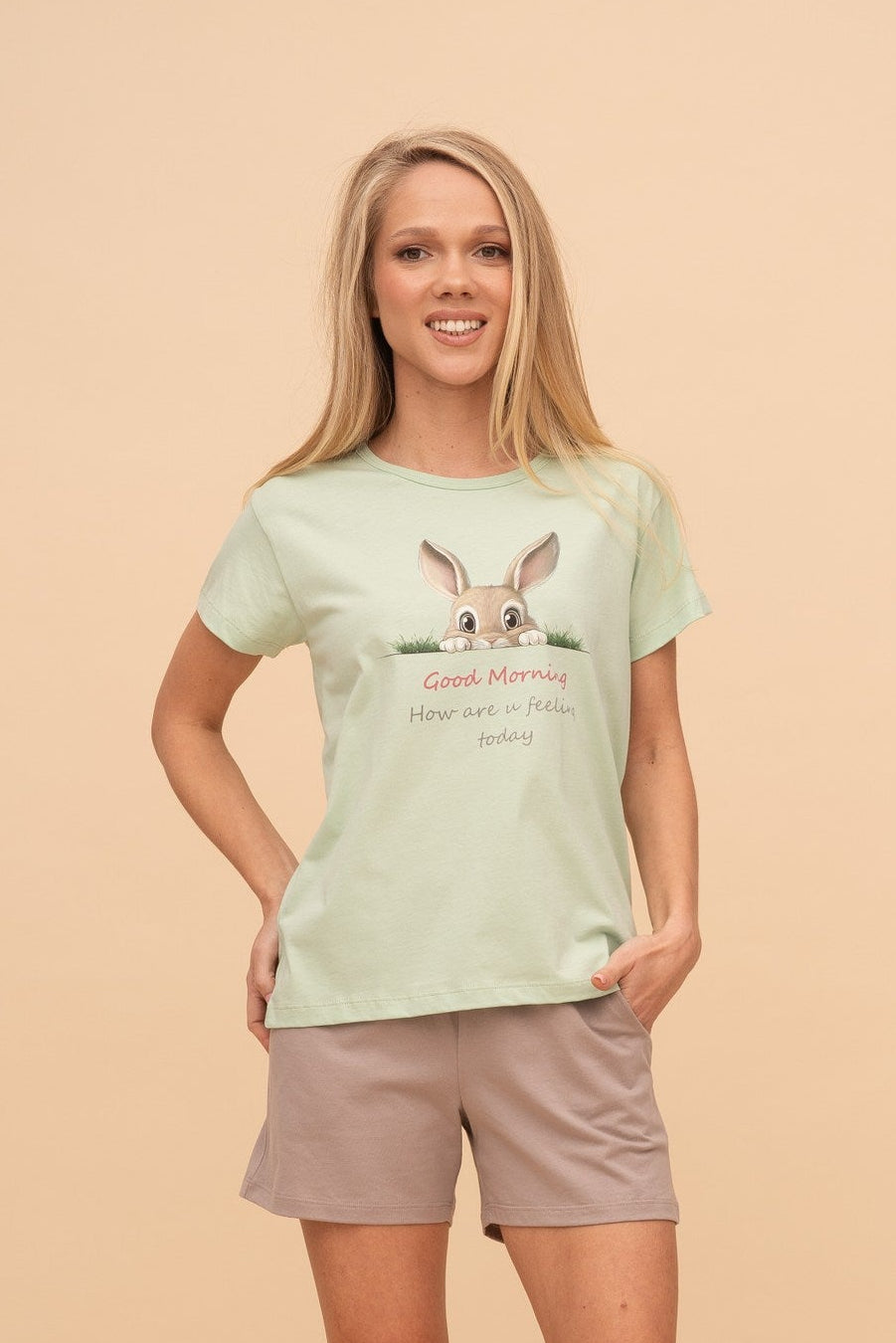 Пижама от памук с къс ръкав "Good Morning Bunny"