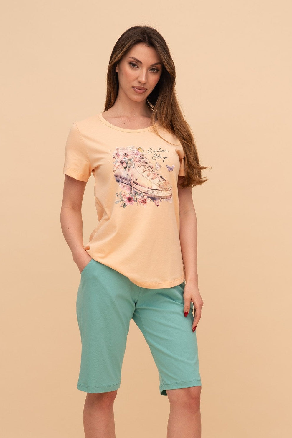 Пижама от памук с къс ръкав "Color Step"