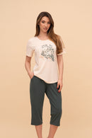 Пижама от памук с къс ръкав "Bouquet of Flowers" (Бежова)