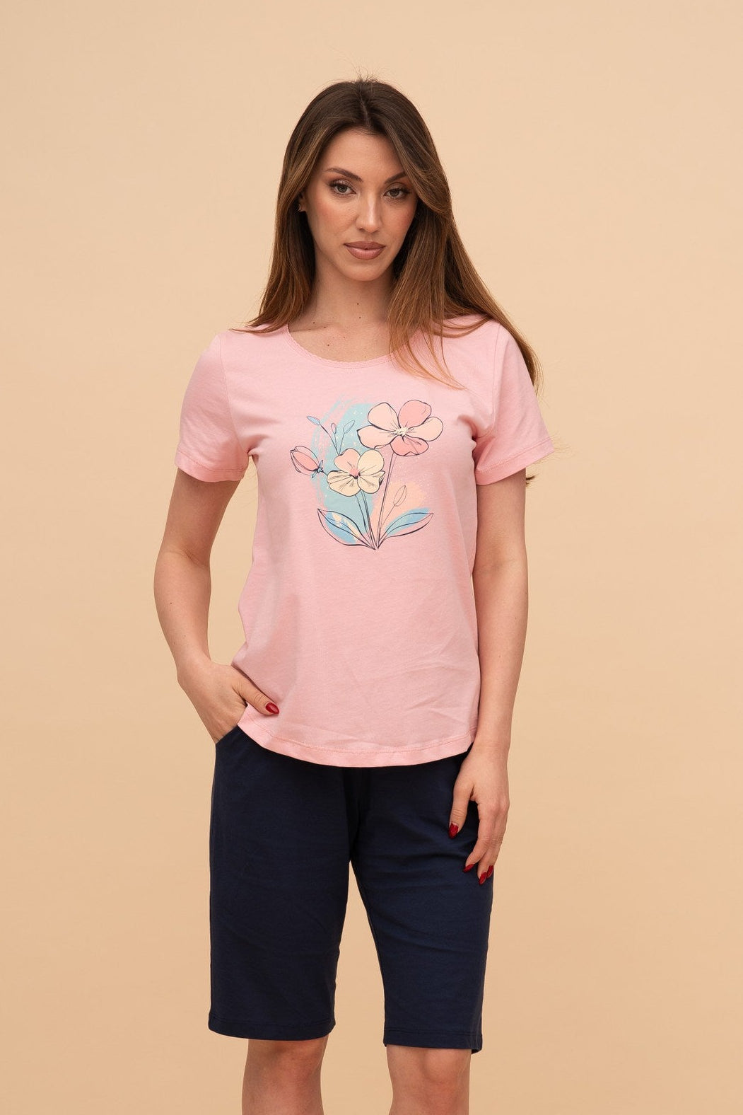 Пижама от памук с къс ръкав "Flower Paint"