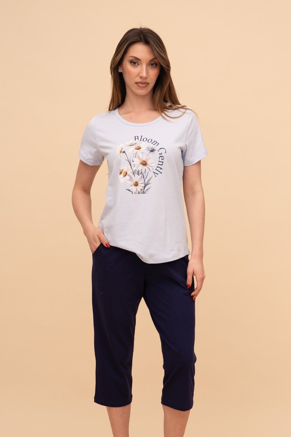 Пижама от памук с къс ръкав "Bloom Gently"