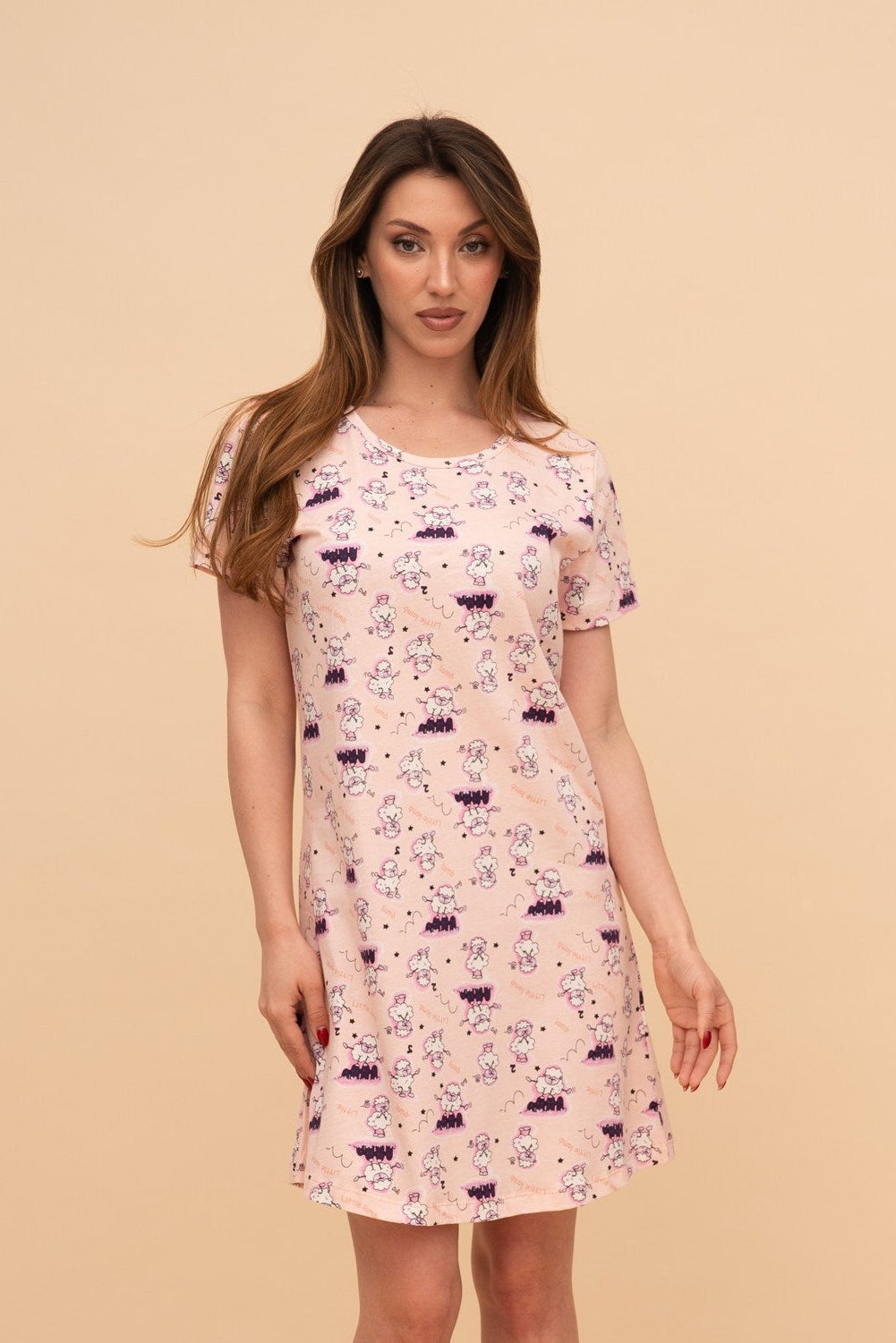 Нощница от памук с къс ръкав "Little Lamb"