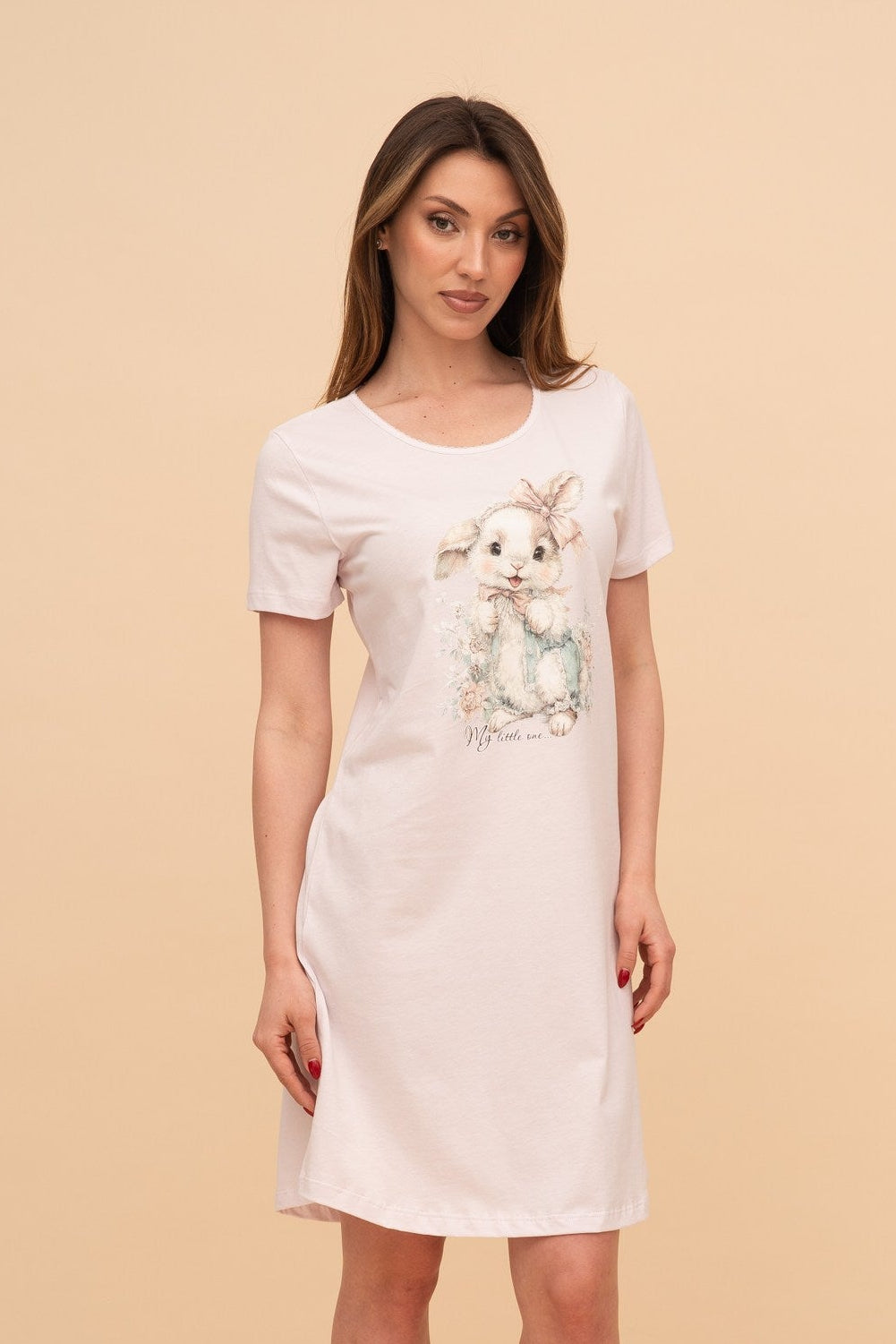 Нощница от памук с къс ръкав "My Little One" (Розова)