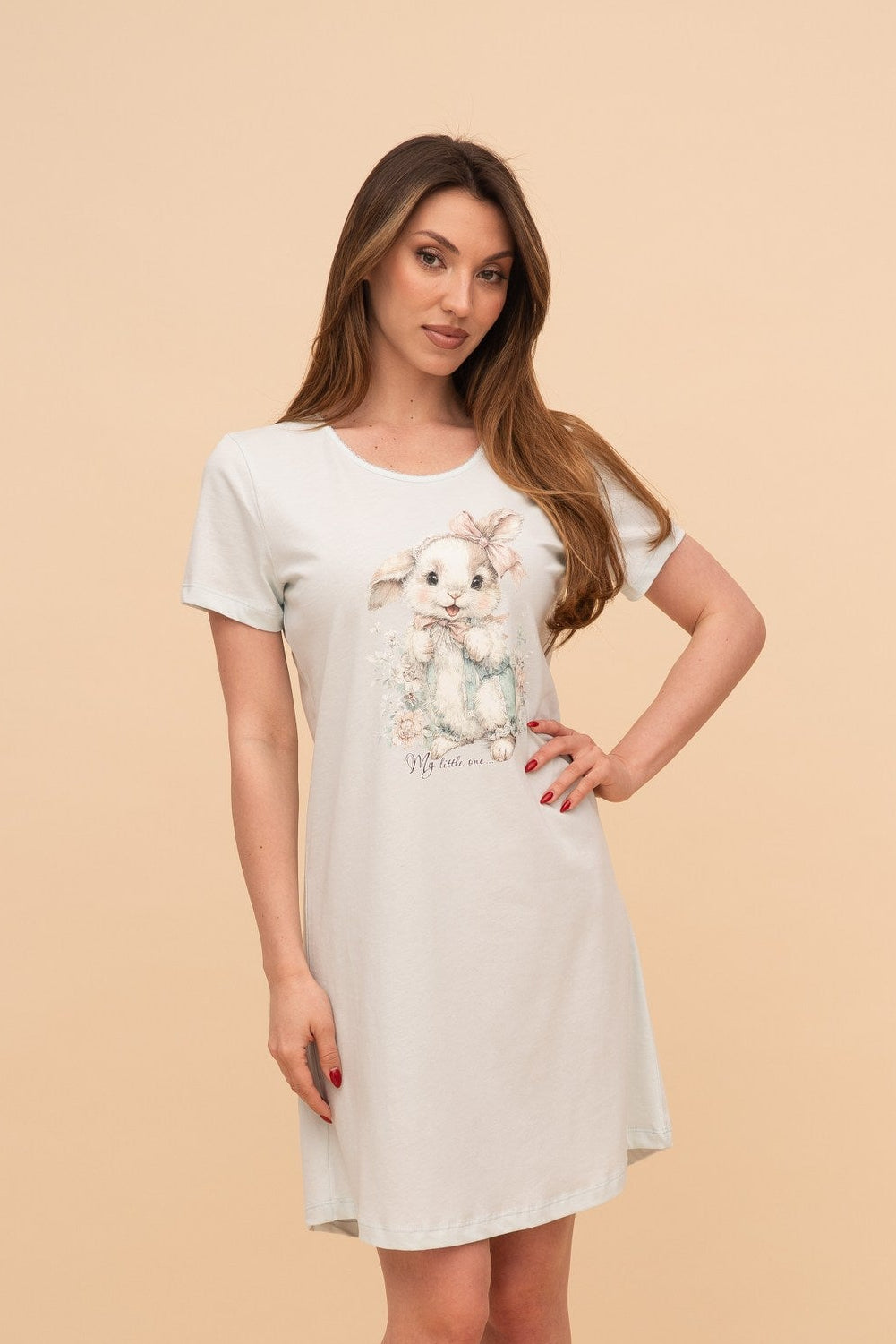 Нощница от памук с къс ръкав "My Little One" (Синя)