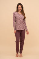 Пижама от памук с дълъг ръкав "Leafy Top" (Пепел от рози)