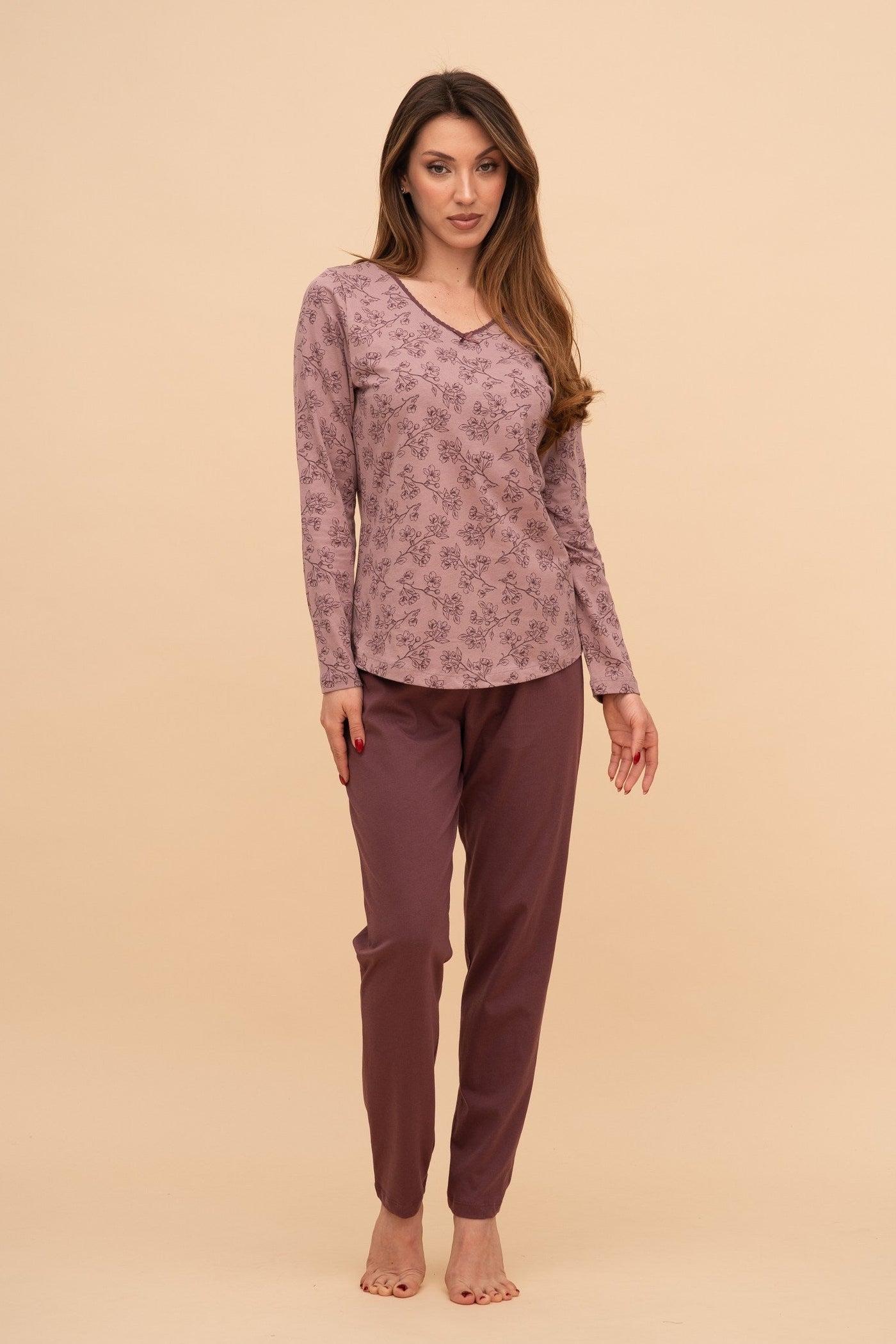 Пижама от памук с дълъг ръкав "Leafy Top" (Пепел от рози)