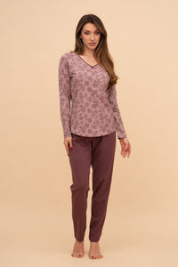 Пижама от памук с дълъг ръкав "Leafy Top" (Пепел от рози)