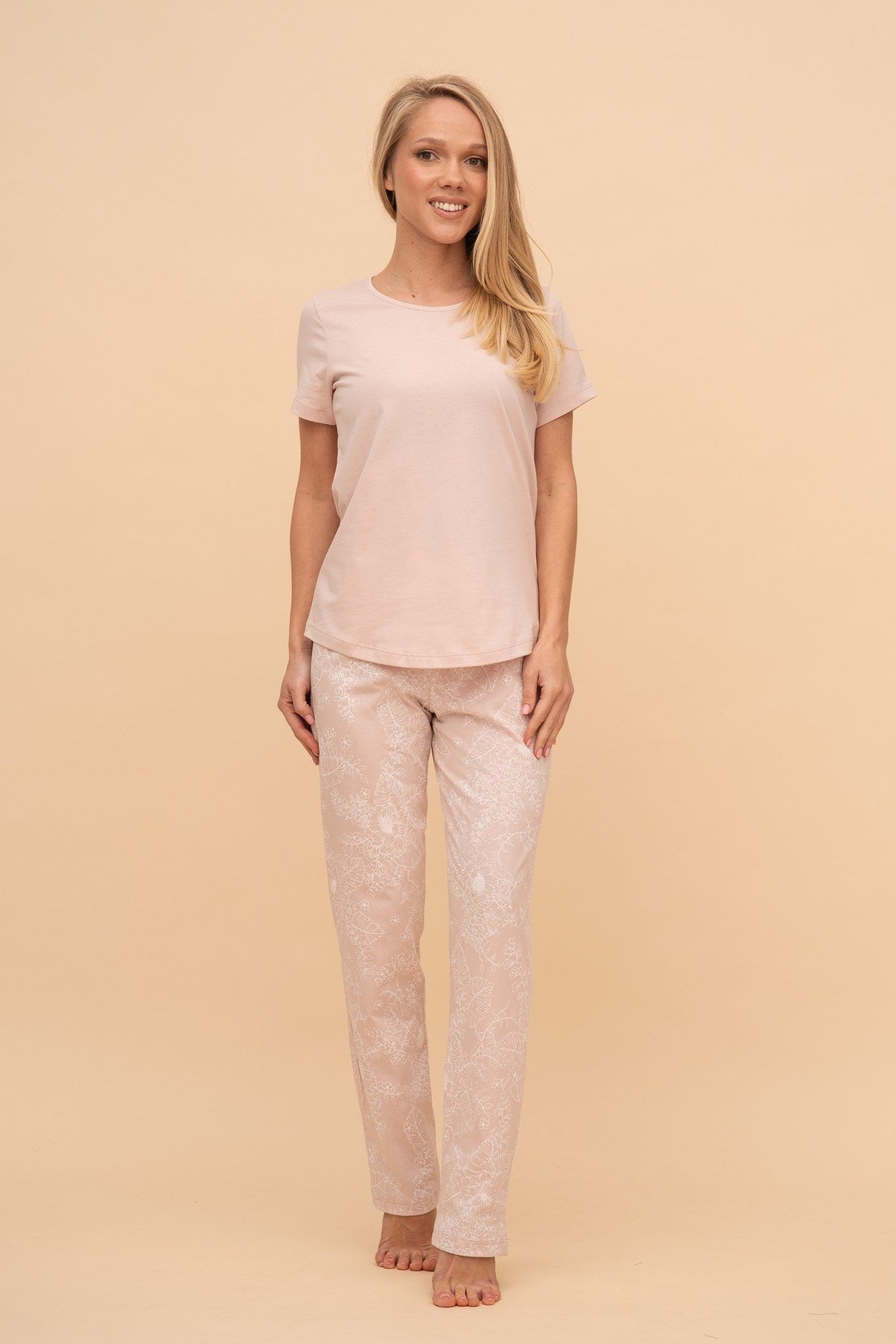 Пижама от памук с къс ръкав (Розова)