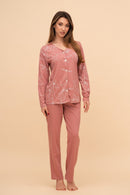 Пижама с копчета от памук с дълъг ръкав "Flower Top" (Розова)