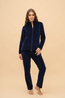 Екип от плюш с цип "Velvica" (Тъмно син)