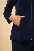 Екип от плюш с цип "Velvica" (Тъмно син)