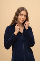 Екип от плюш с цип "Velvica" (Тъмно син)