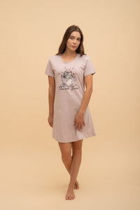 Дамска памучна нощница Иватекс Tank you - бежова