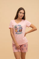 Дамска памучна пижама Иватекс Aloha beaches - банан