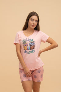 Дамска памучна пижама Иватекс Aloha beaches - банан