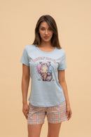 Дамска памучна пижама Иватекс Bearly melted - синя