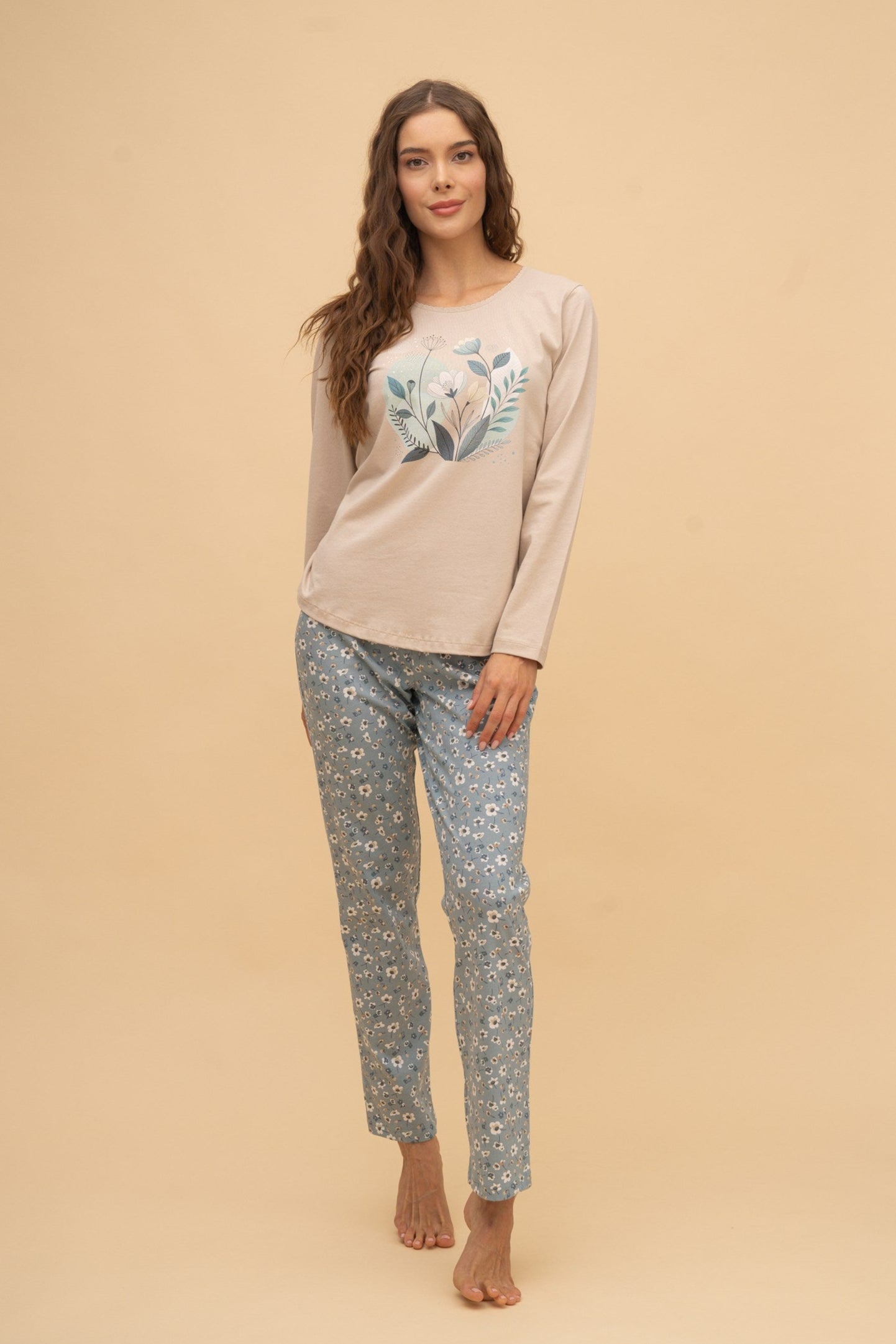 Pajamas "Blue Flowers" (Beige)