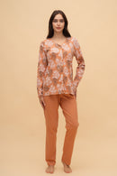 Памучна пижама с разкопчаване на цветя (Оранжева)