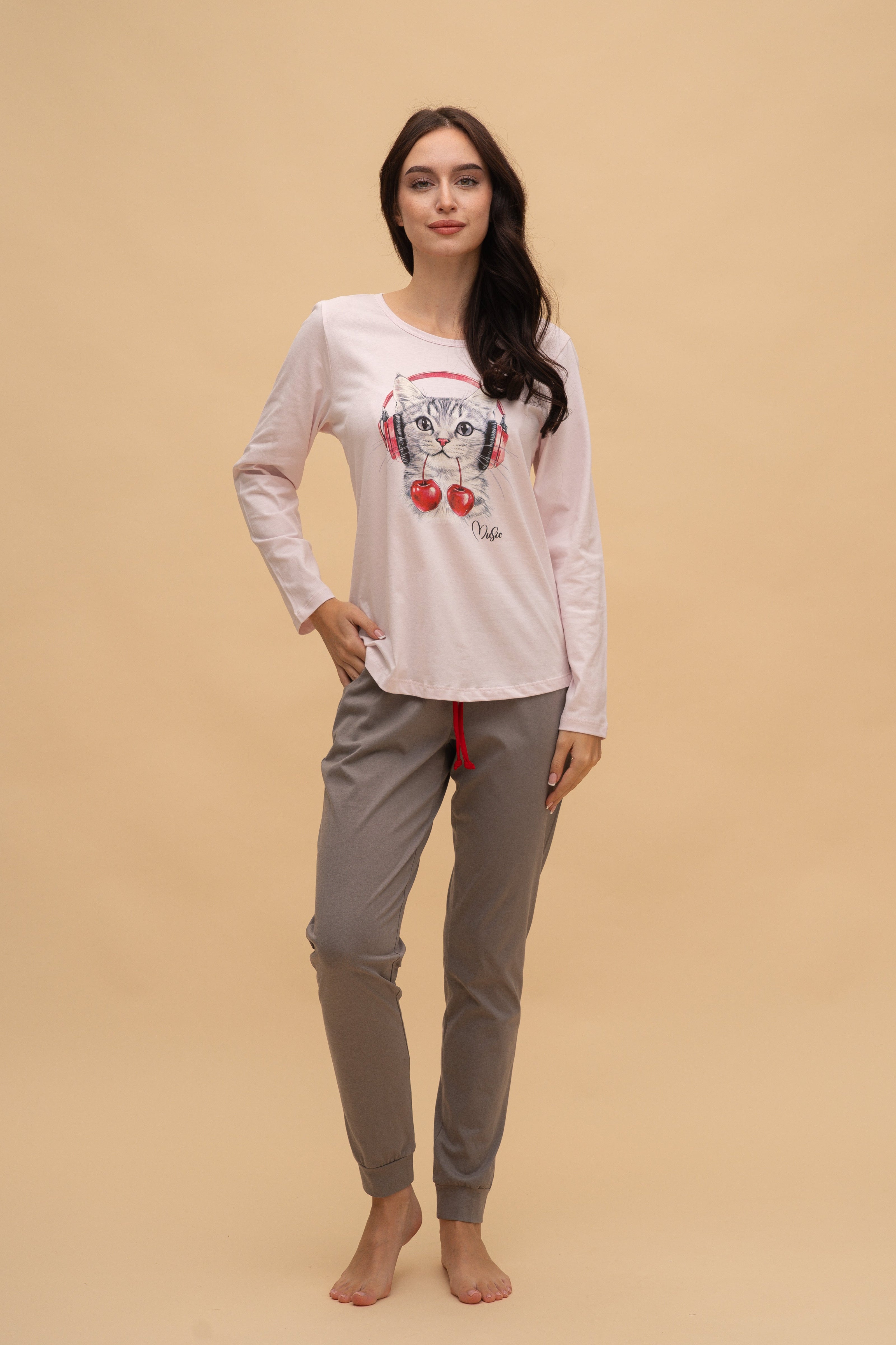 Пижама с дълъг ръкав "Cherry Music" (Розова)