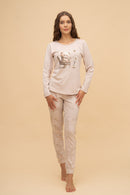 Дамска памучна пижама Иватекс Daisy bear - бежова