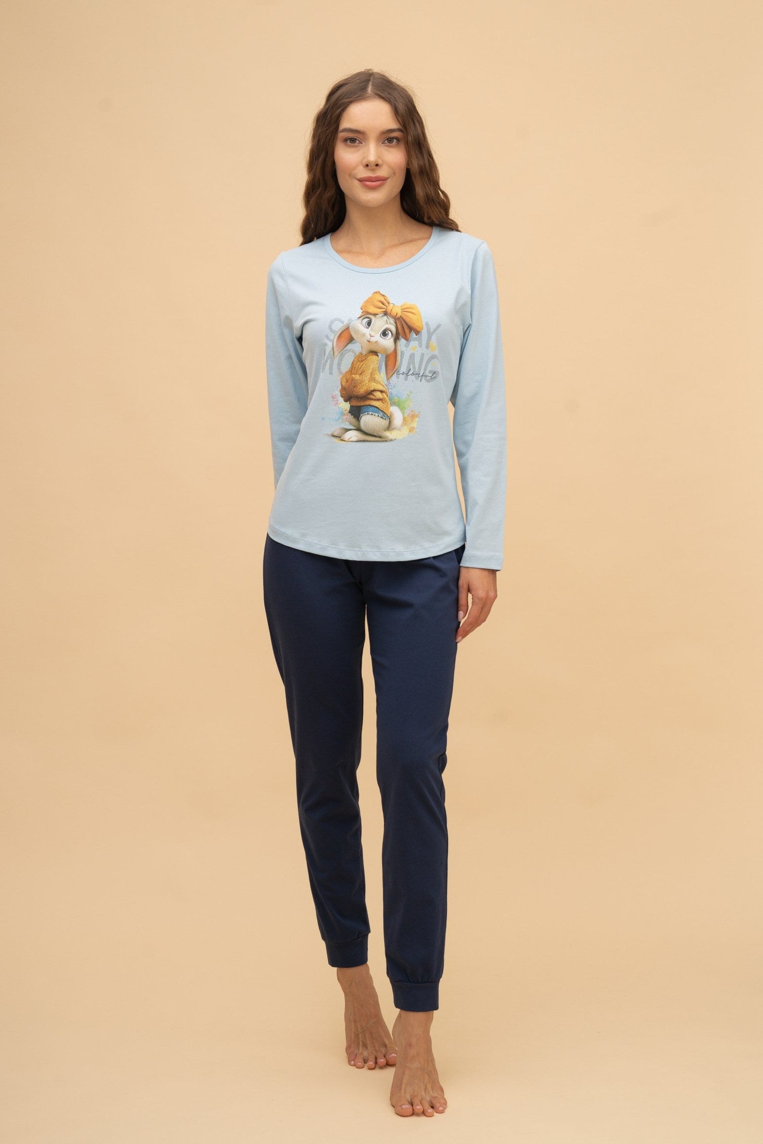 Long Sleeve Pajamas "Sunday Morning" (Light Blue)