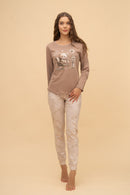 Дамска памучна пижама Иватекс Daisy Bear - кафява