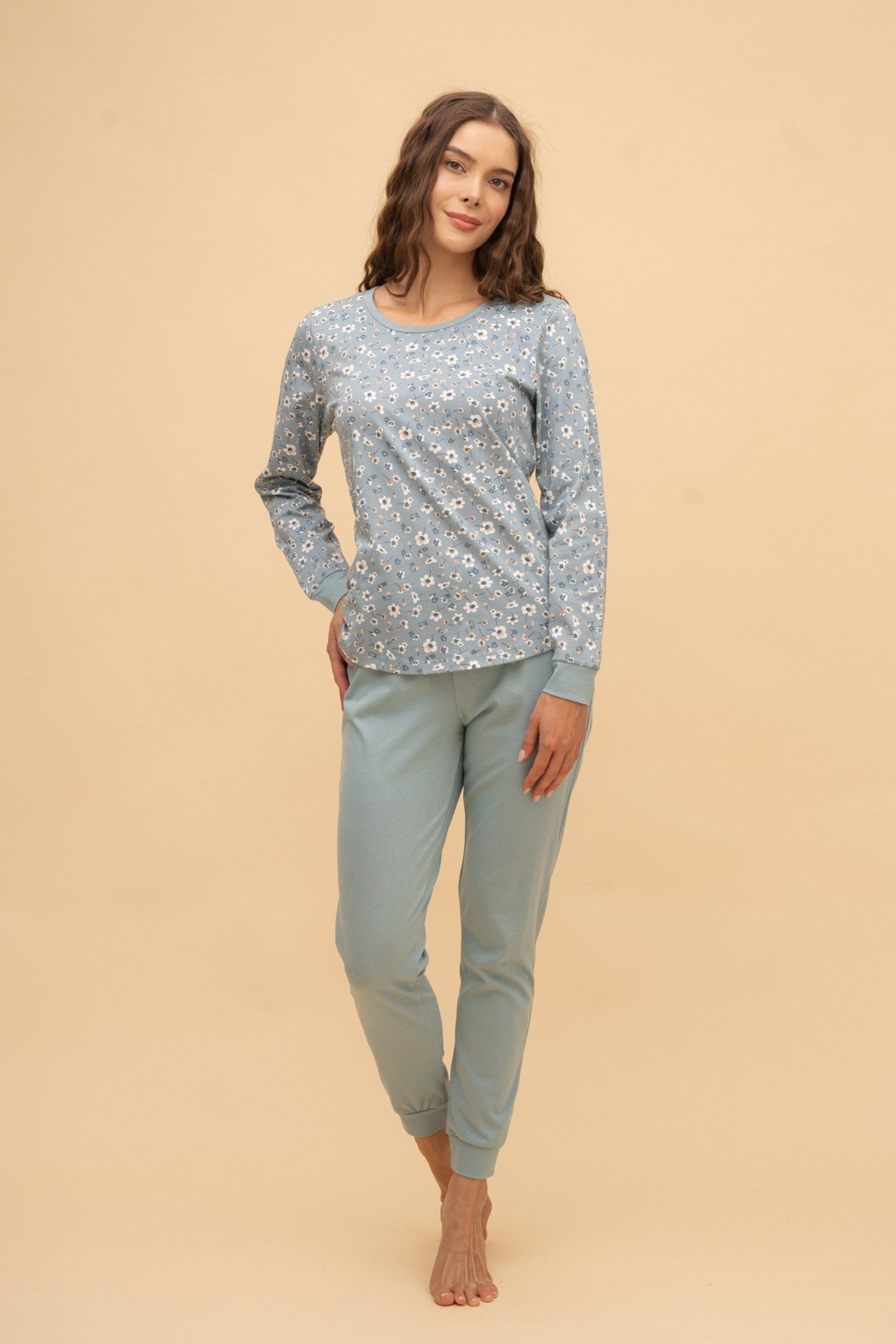 Long Sleeve Pajamas "Daisy Top" (Green)