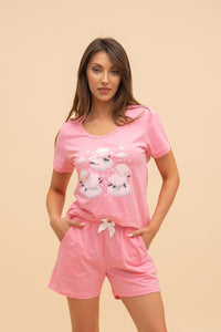 Дамска памучна пижама Иватекс Dreamy Sheep - тъмно розова