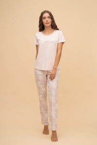 Дамска памучна пижама Иватекс  Ease Flowers - розова