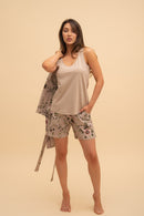 Памучна пижама Иватекс Floral - бежова 2