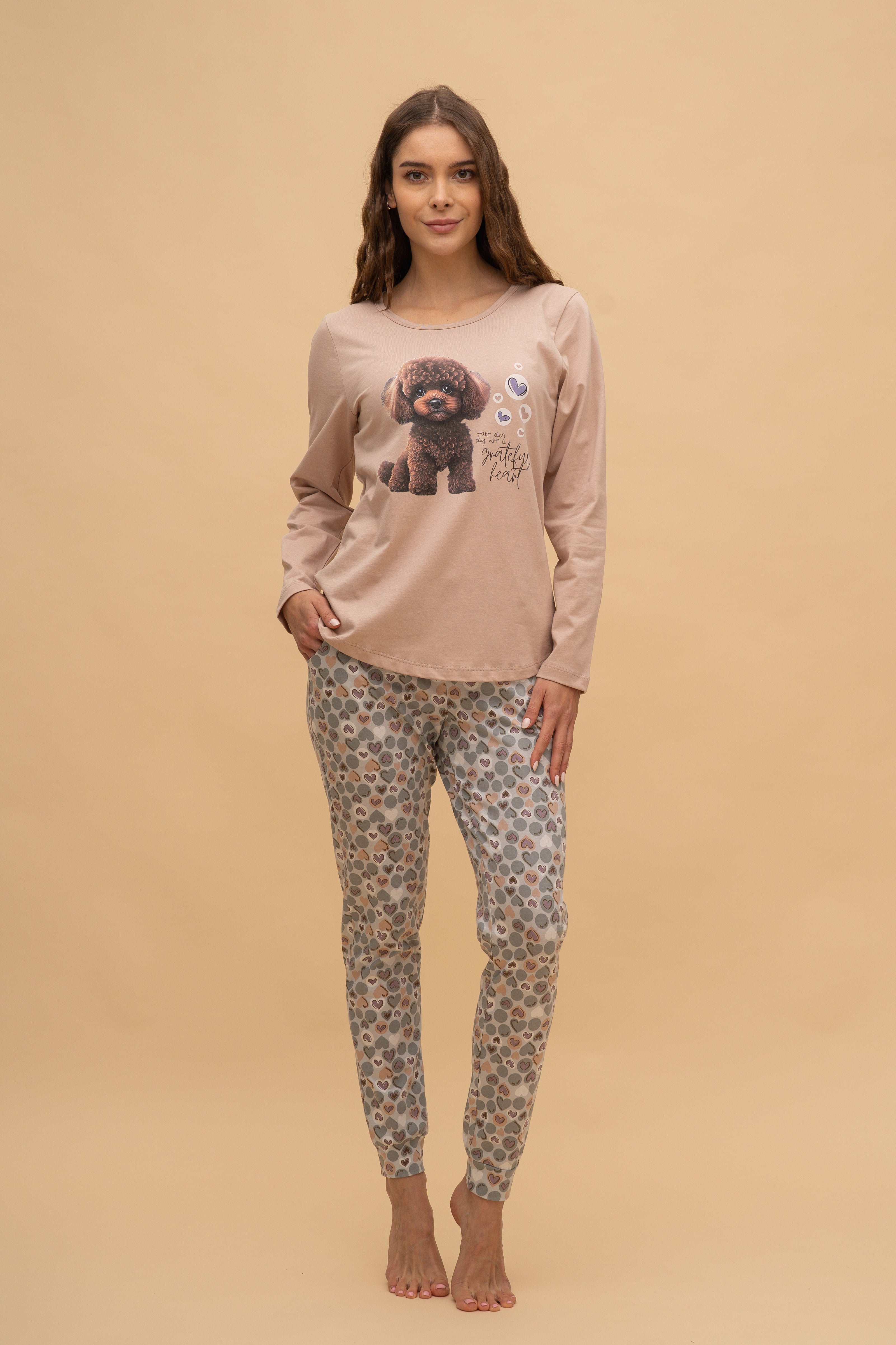 Пижама с дълъг ръкав "Grateful Heart" (Бежова)