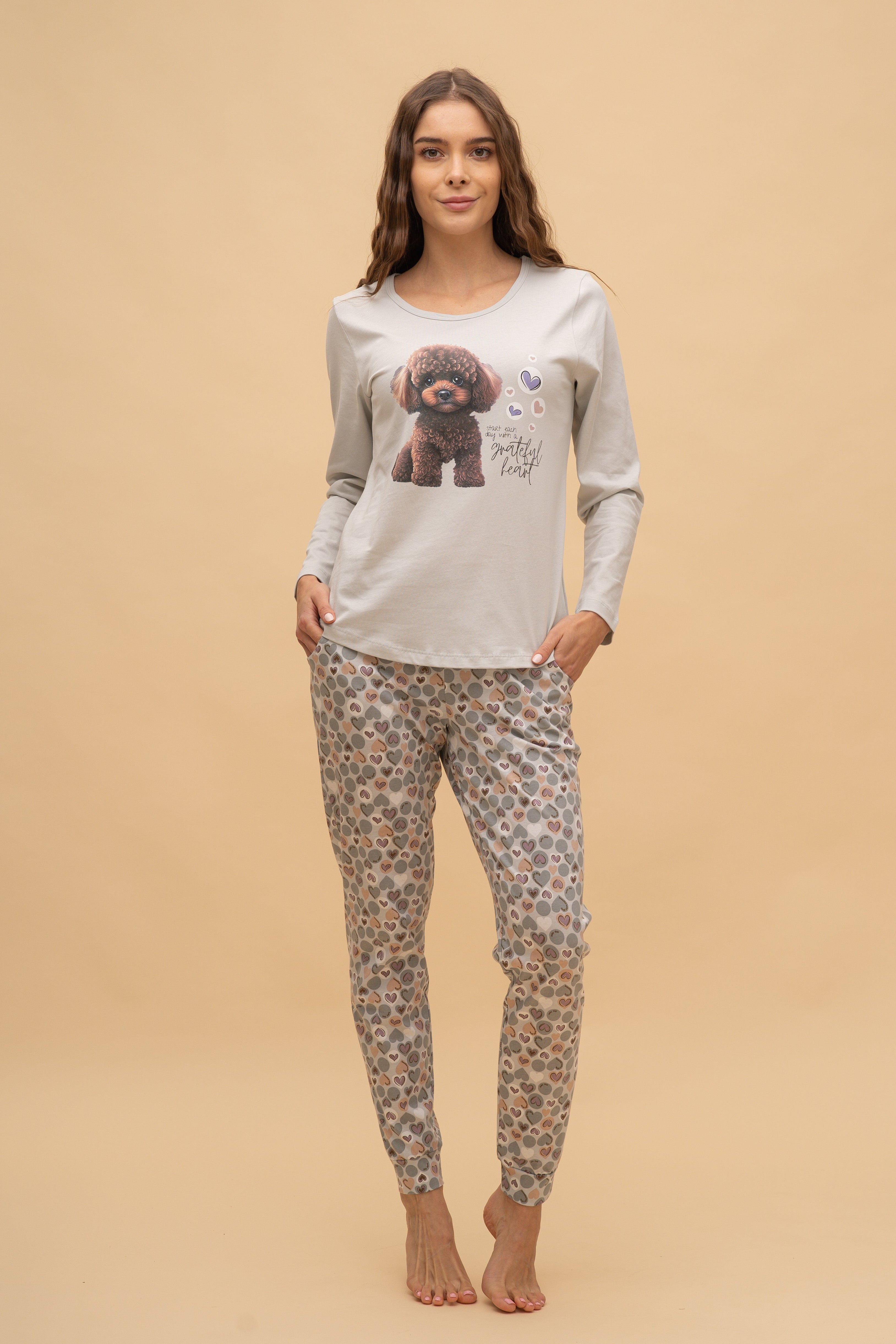 Пижама с дълъг ръкав "Grateful Heart" (Сива)