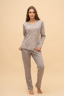 Памучна пижама на цветя интерлог (Сива)