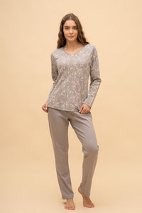 Памучна пижама на цветя интерлог (Сива)