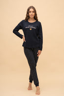 Памучна пижама интерлог "Mon amour" (Тъмно синя)